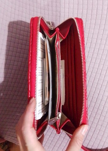 Kırmızı Deri Fermuarlı Kadın Portföy Cüzdan - Görsel 3
