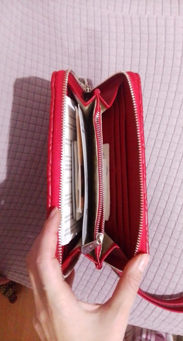 Kırmızı Deri Fermuarlı Kadın Portföy Cüzdan - Görsel 3