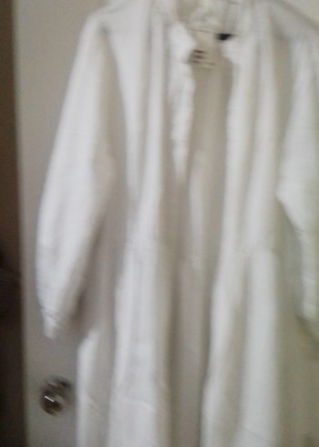 Beyaz Keten Uzun Salaş Elbise - Görsel 3