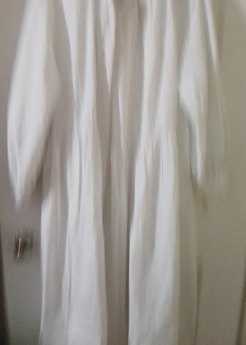 Beyaz Keten Uzun Salaş Elbise - Görsel 2