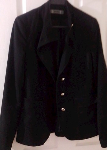 Düğmeli Siyah Süet Kadın Blazer - Görsel 2