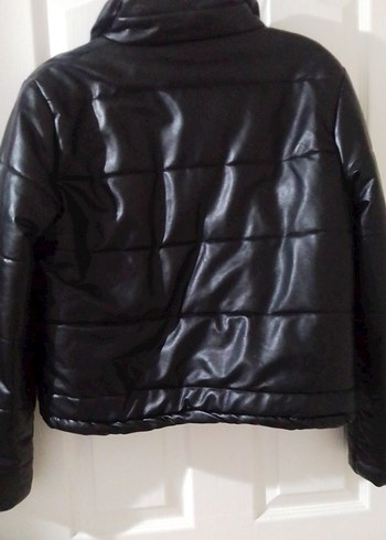 Siyah Deri Fermuarlı Kadın Ceket - Görsel 3