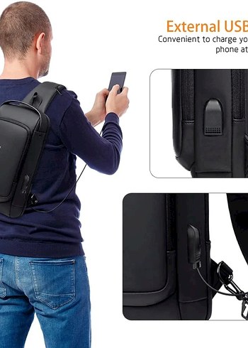 FASHION ÇOK FOKSİYONLU SU GEÇİRMEZ USB ŞARJLI ÇANTA - Görsel 6