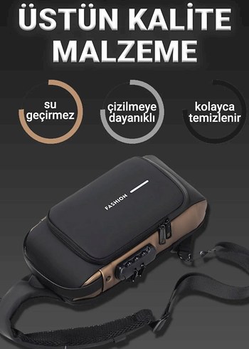 FASHION ÇOK FOKSİYONLU SU GEÇİRMEZ USB ŞARJLI ÇANTA - Görsel 7