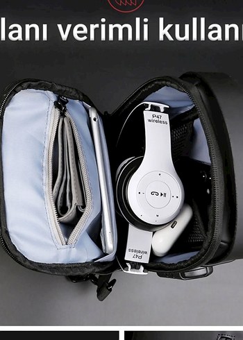 FASHION ÇOK FOKSİYONLU SU GEÇİRMEZ USB ŞARJLI ÇANTA - Görsel 9