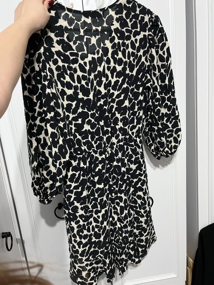 Kısa Mini Siyah Yılan Desenli Elbise - Görsel 2