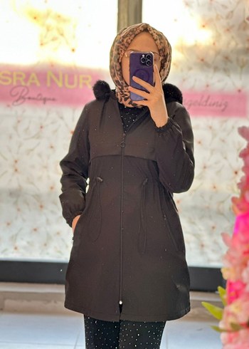 Siyah Uzun Kadın Kürklü, mont - Görsel 2