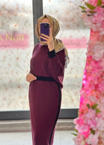 Bordo Uzun Kollu Salaş Elbise - Görsel 2