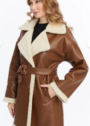 Kahverengi Kürklü Deri Kadın Ceket - Görsel 2