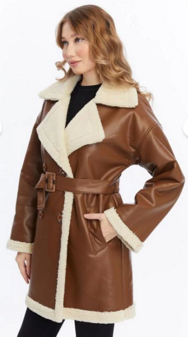 Kahverengi Kürklü Deri Kadın Ceket - Görsel 2