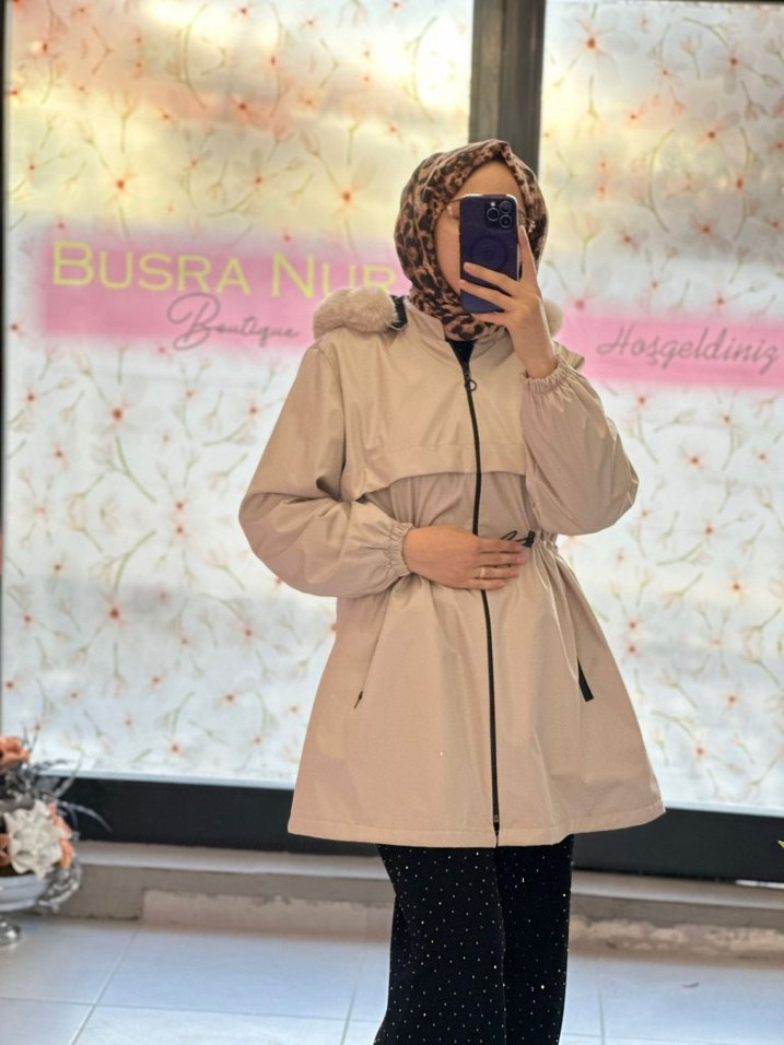 Kürklü Bej KAPŞONLU - Görsel 2