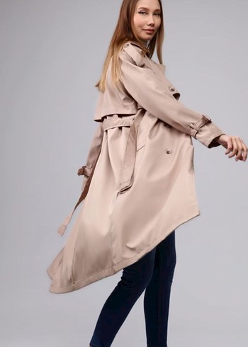 Kadın Bej Uzun Trençkot Kemerli - Görsel 5