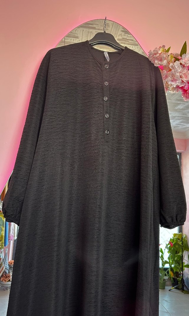 XXXXXXL 6XL Düğmeli Siyah Uzun Elbise SON - Görsel 4