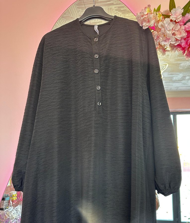 XXXXXXL 6XL Düğmeli Siyah Uzun Elbise SON - Görsel 5