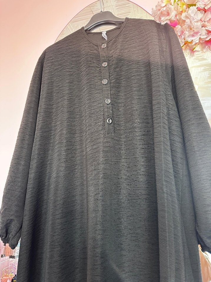 XXXXXXL 6XL Düğmeli Siyah Uzun Elbise SON - Görsel 3