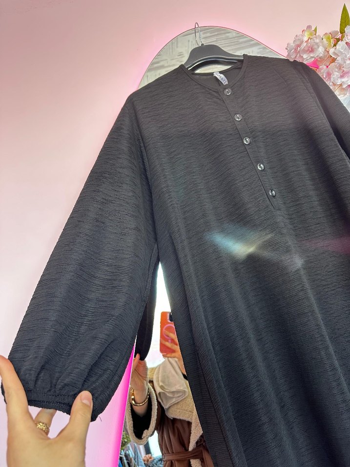 XXXXXXL 6XL Düğmeli Siyah Uzun Elbise SON - Görsel 2