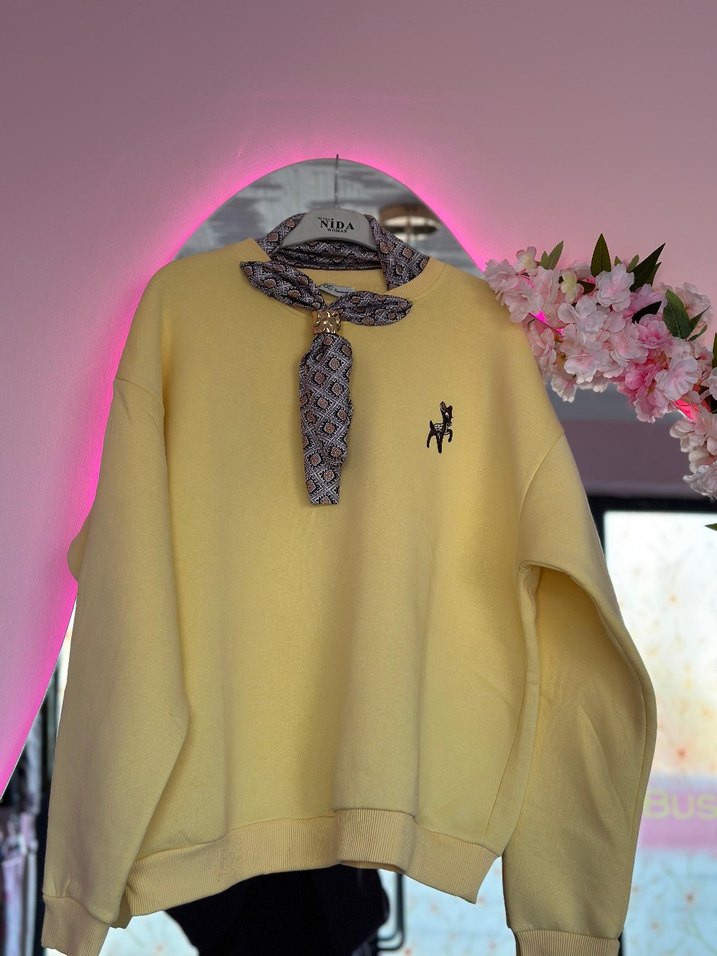 3 xl Sarı Nakışlı Kadın Sweatshirt - Görsel 2