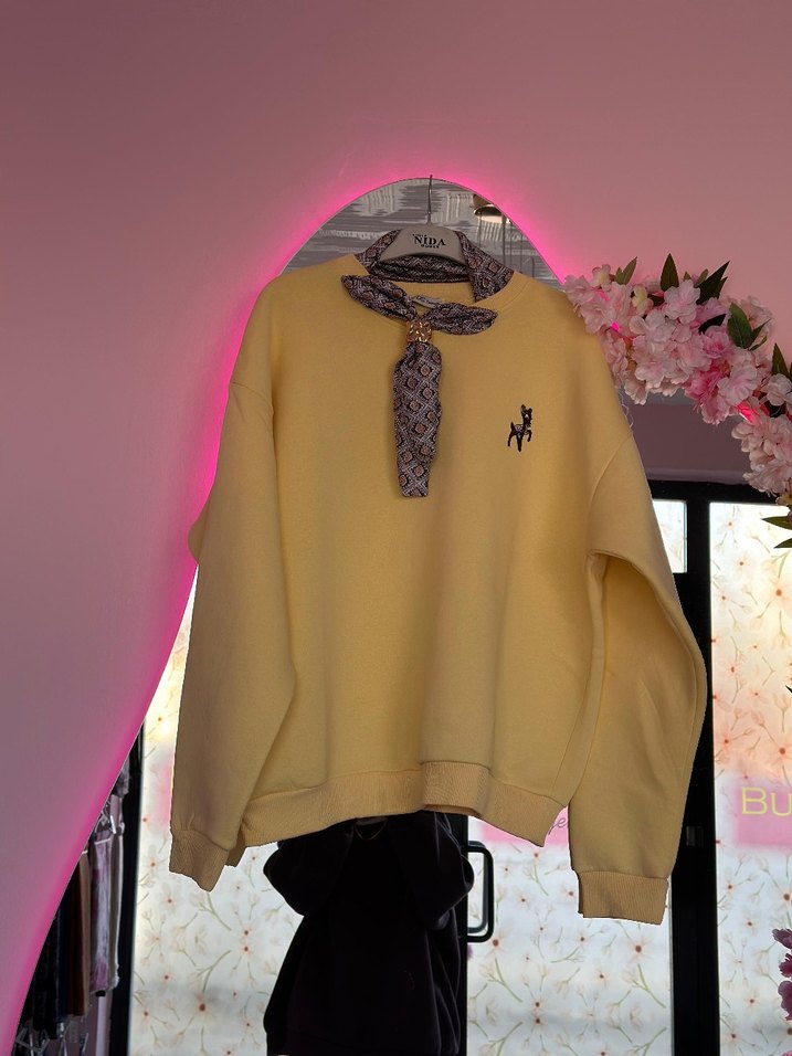 3 xl Sarı Nakışlı Kadın Sweatshirt - Görsel 3