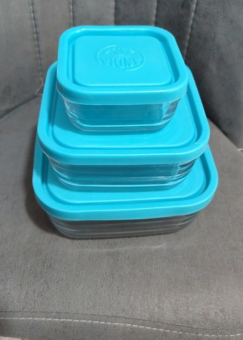 Mavi Kapaklı Cam Saklama Kabı Seti - Görsel 2