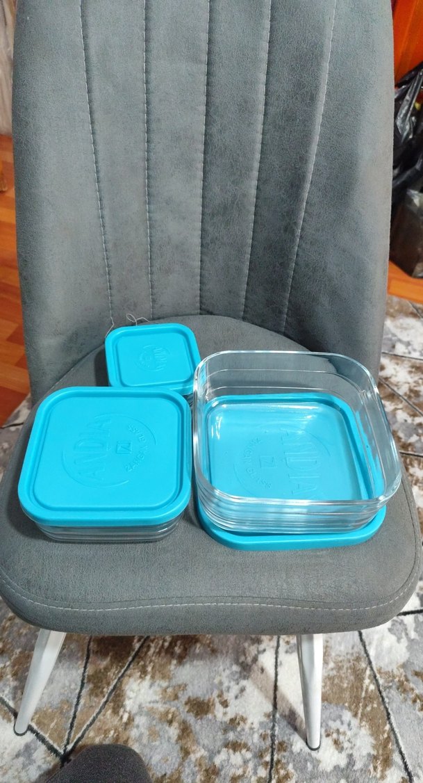 Mavi Kapaklı Cam Saklama Kabı Seti - Görsel 4