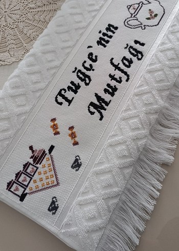 Bohem İşlemeli Beyaz Mutfak Havlusu - Görsel 2