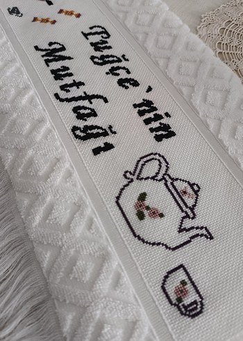 Bohem İşlemeli Beyaz Mutfak Havlusu - Görsel 3