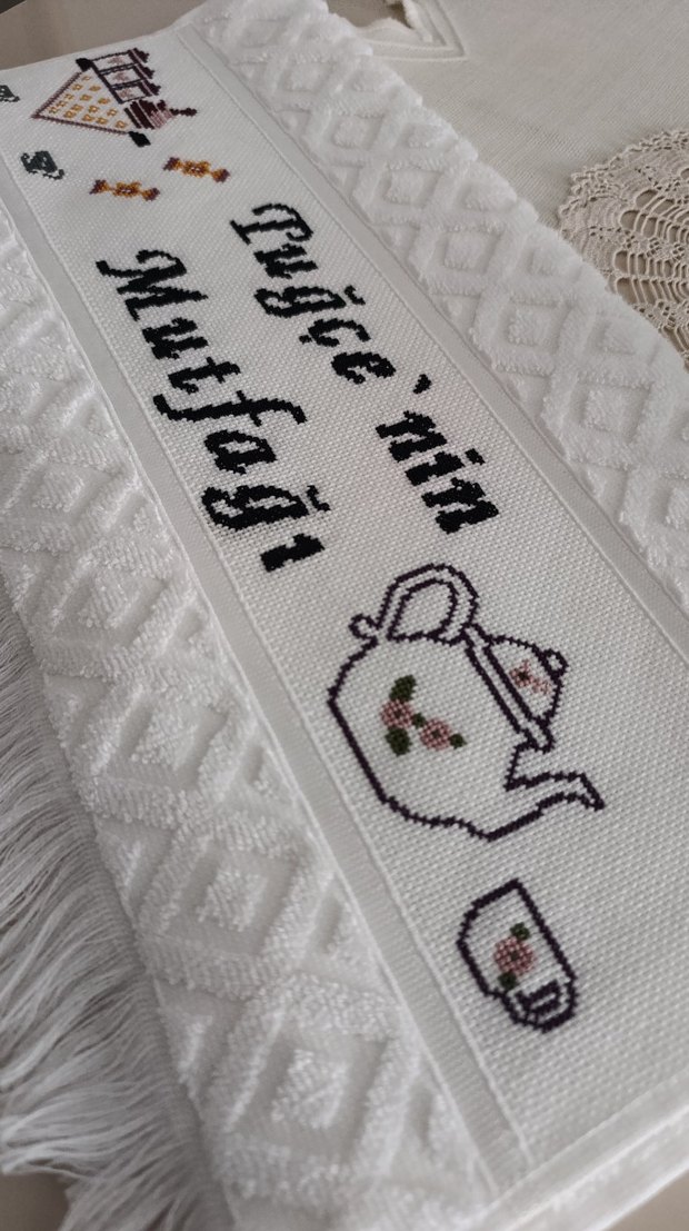 Bohem İşlemeli Beyaz Mutfak Havlusu - Görsel 3