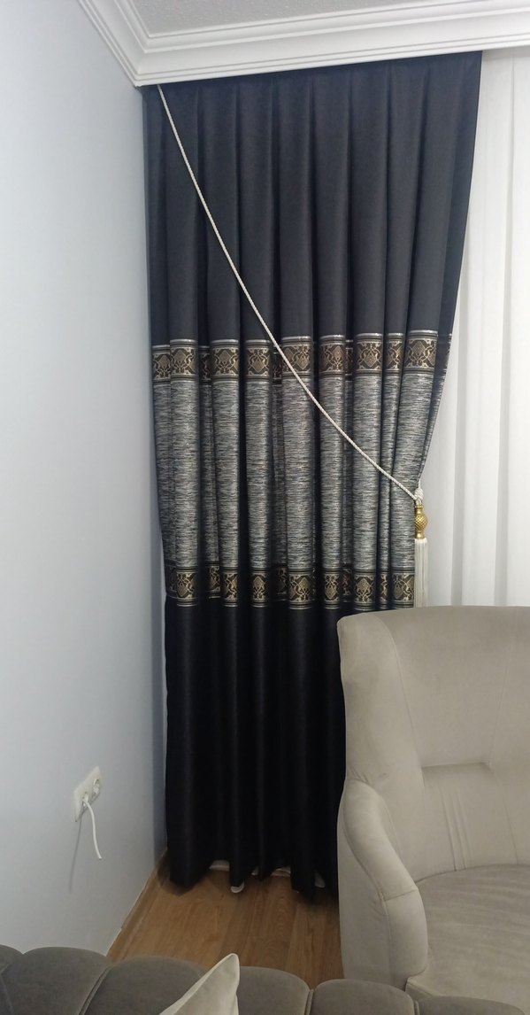 Gri ve Beyaz Gold detaylı fon perde - Görsel 2