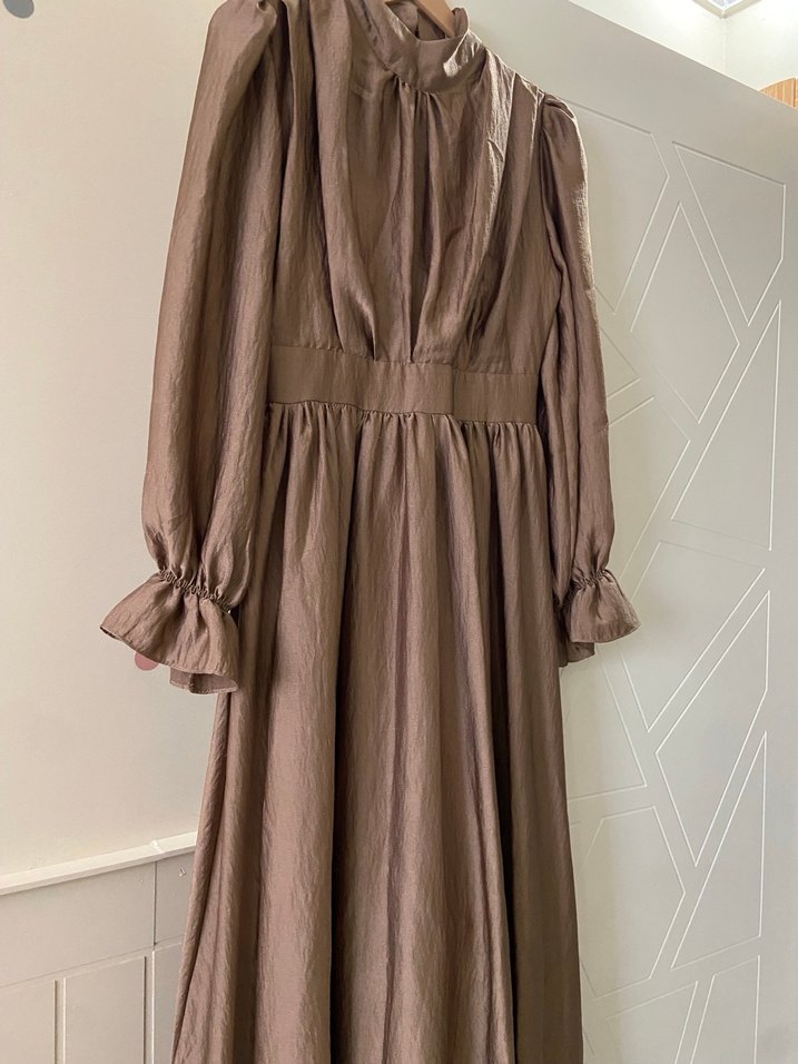 Bej Uzun Keten Kadın Elbise - Görsel 2