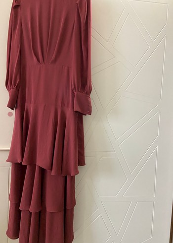 Kiremit rengi  Uzun Kollu Drapeli Kadın Elbise - Görsel 2