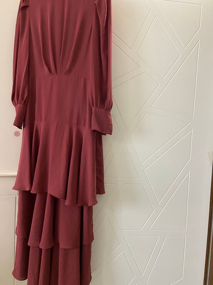 Kiremit rengi  Uzun Kollu Drapeli Kadın Elbise - Görsel 2