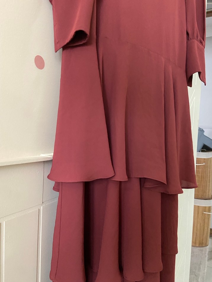 Kiremit rengi  Uzun Kollu Drapeli Kadın Elbise - Görsel 3