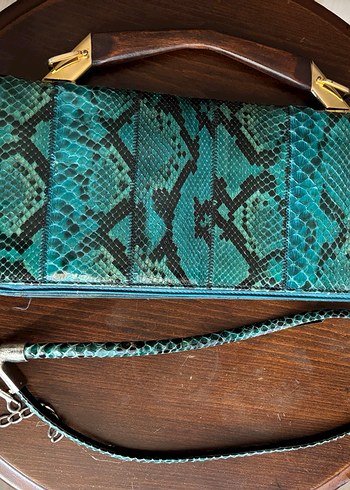 Zincir Detaylı Turkuaz Yılan Derisi Kadın Çanta - Görsel 5