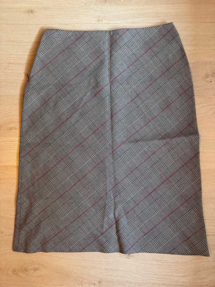 Ekose Desenli Gri Midi Etek - Görsel 2