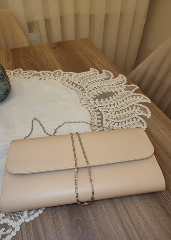 Bej Deri Kadın El Çantası abiye - Görsel 4