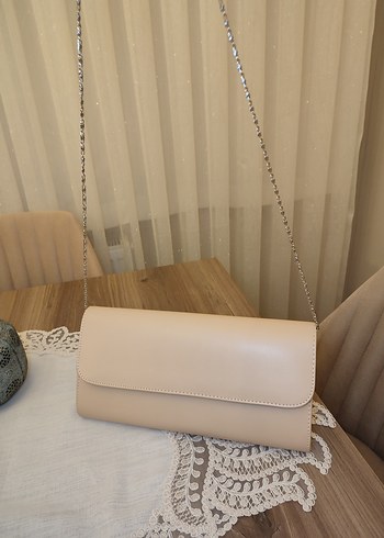 Bej Deri Kadın El Çantası abiye - Görsel 5