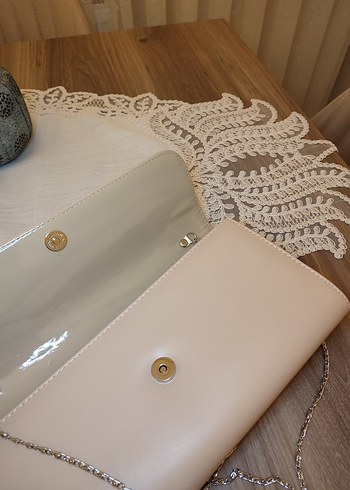 Bej Deri Kadın El Çantası abiye - Görsel 7