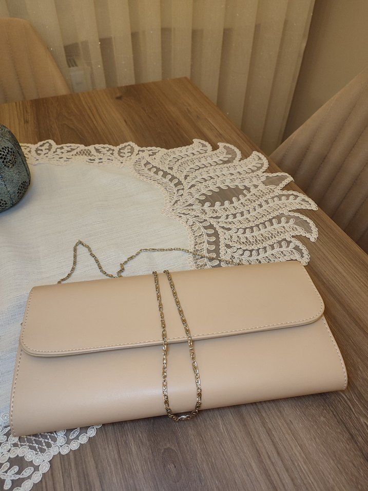 Bej Deri Kadın El Çantası abiye - Görsel 4