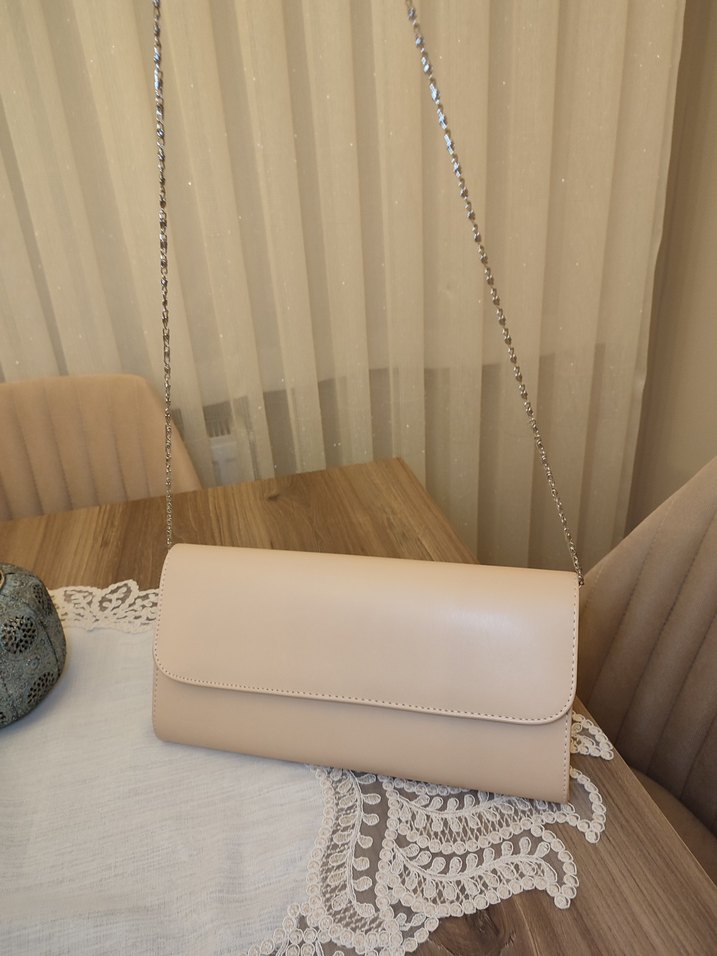 Bej Deri Kadın El Çantası abiye - Görsel 5