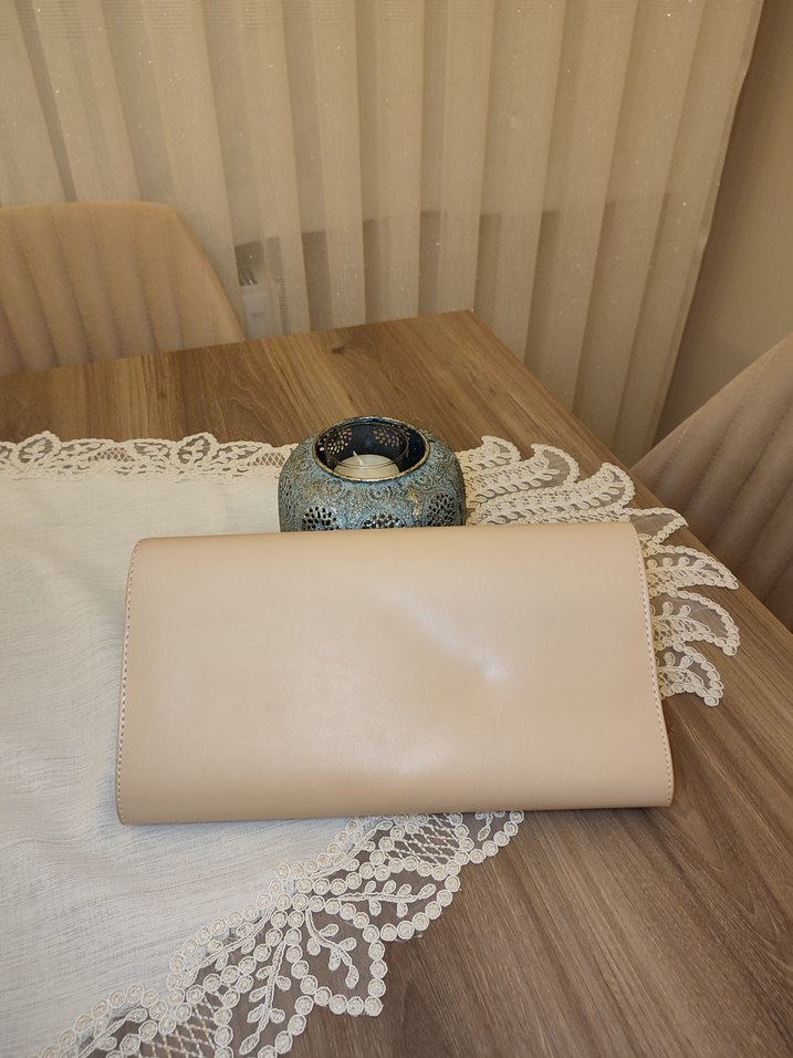 Bej Deri Kadın El Çantası abiye - Görsel 3