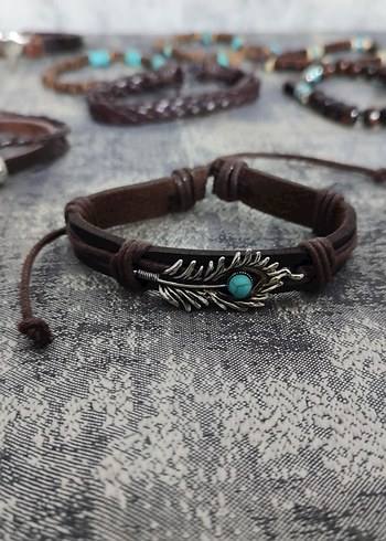 Boho deri unisex 10 adet Kahverengi Bileklik - Görsel 2