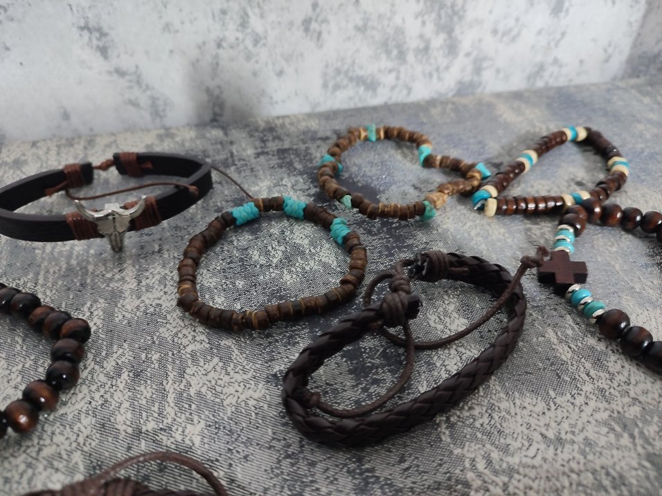 Boho deri unisex 10 adet Kahverengi Bileklik - Görsel 3