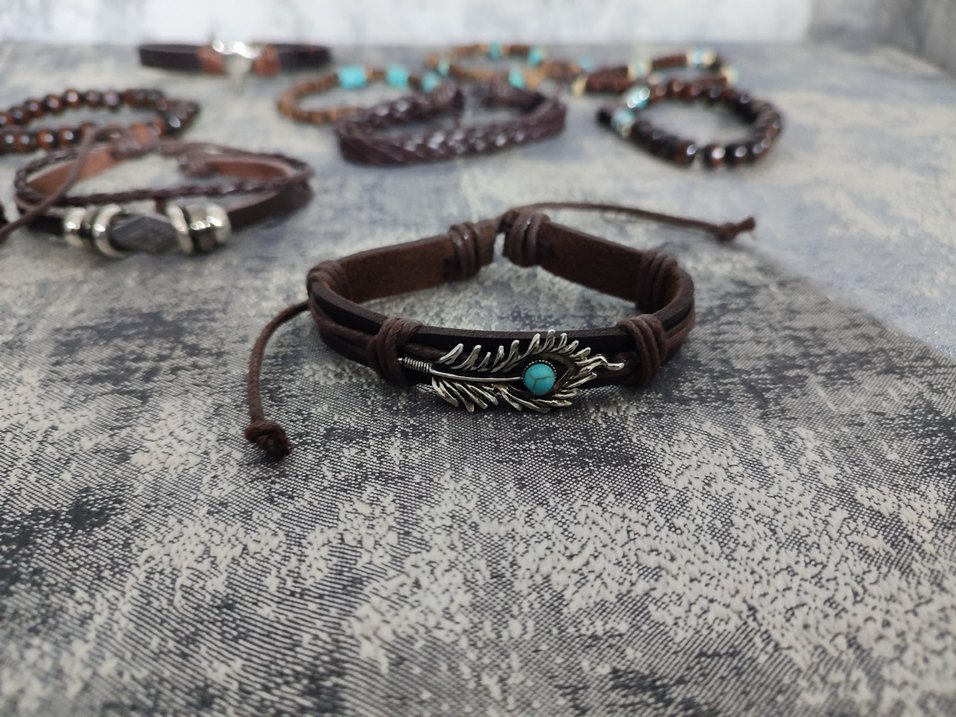 Boho deri unisex 10 adet Kahverengi Bileklik - Görsel 2