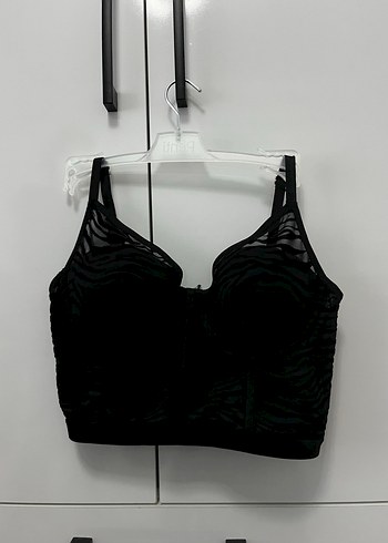 Siyah Zebra Desenli Kadın Strappy Büstiyer - Görsel 4