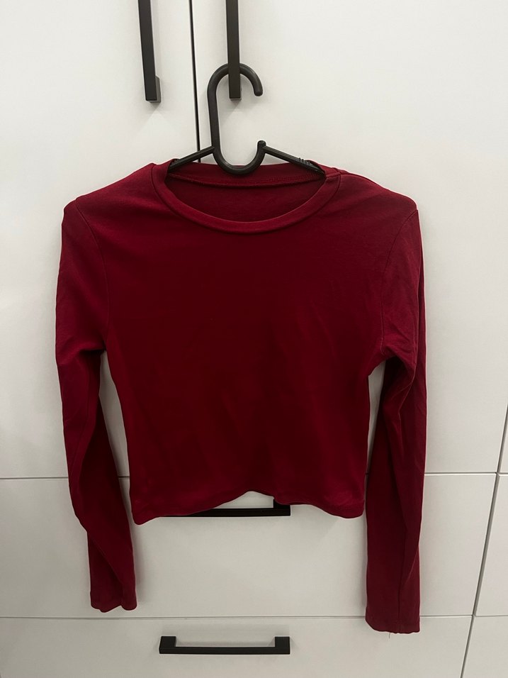 Bordo Kadın Uzun Kollu Crop Top - Görsel 2