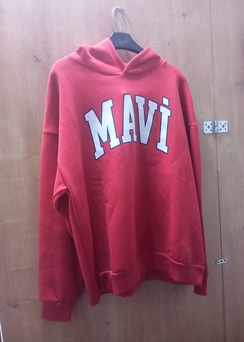 Beyaz Kapüşonlu Mavi Baskılı Sweatshirt 2 İplik - Görsel 2