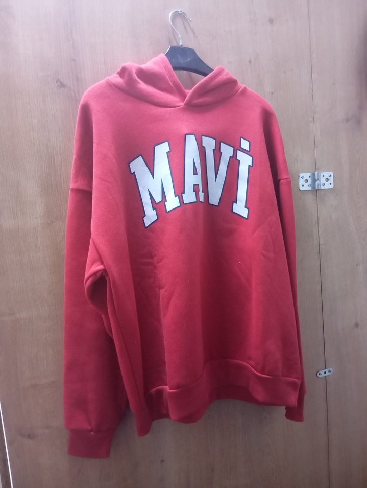 Beyaz Kapüşonlu Mavi Baskılı Sweatshirt 2 İplik - Görsel 2