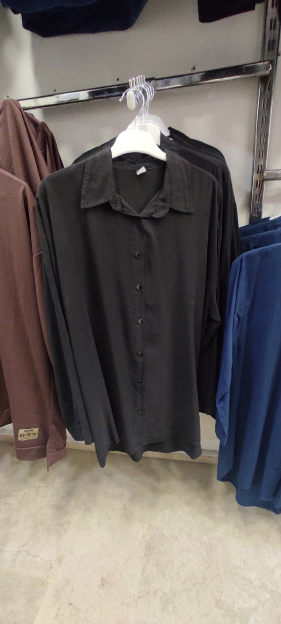 Lacivert Kot Uzun Kollu Gömlek Elbise - Görsel 2