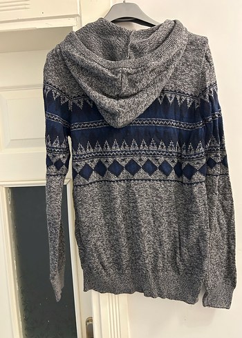 Mavi marka Gri Kapüşonlu Desenli Erkek Triko Kazak - Görsel 2