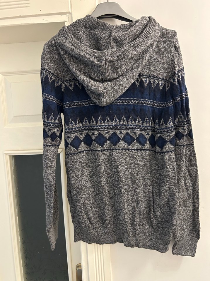 Mavi marka Gri Kapüşonlu Desenli Erkek Triko Kazak - Görsel 2